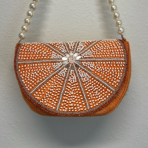 Handbags - Orange 🍊 Slice Beaded Bag w/ Pearl Strap